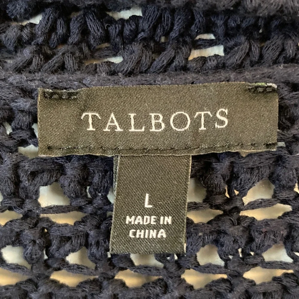 Talbots Navy Open-Knit V-Neck Button Front Cardigan - Picture 2 of 9